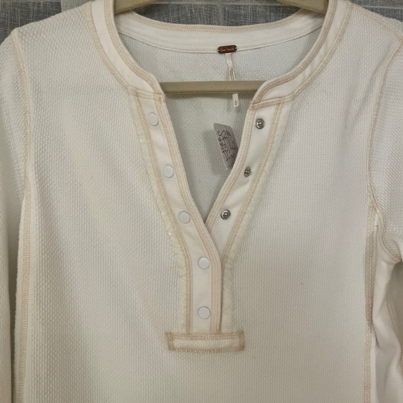 Free People White Waffle Henley - Picture 2 of 4